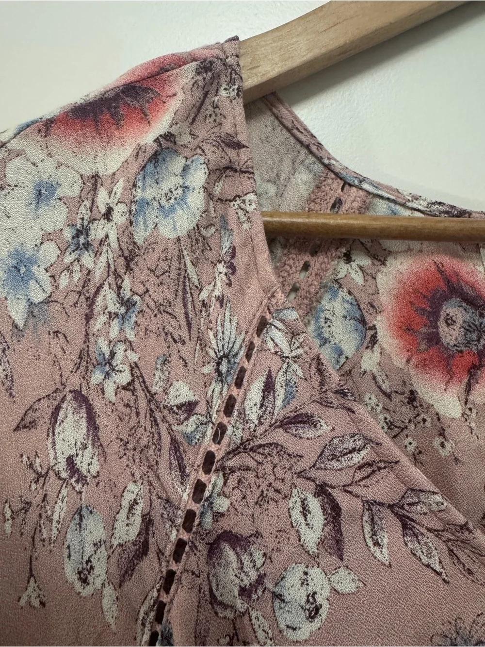 Blu Pepper Dusty Rose Floral Long Sleeve Mini Babydoll Dress L NWT